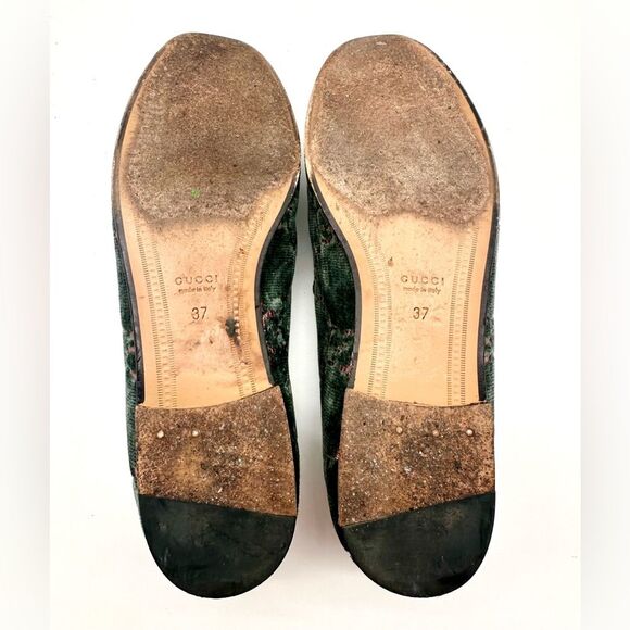 Gucci Jordaan GG Monogram Velvet Loafers Horsebit Flats Green & Pink EU 37 US 7 - Picture 9 of 11